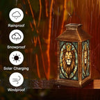 Solar Lantern Majestic Lion Golden Crown Stained Glass Style Wildlife Art Outdoor Waterproof Hanging Solar Light Outside Lights for Patio Yard House Lawn Decor Birthday Gifts for Women Mom - Image 5