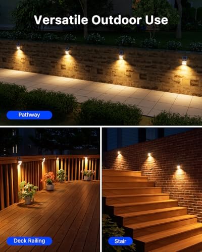 4 Pack Warm White Solar Fence Lights, Silver Stainless Steel Shell - Image 5