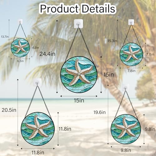 Starfish Ocean Stained Glass Window Hanging Suncatcher Gift for Women 9.8" - Image 6