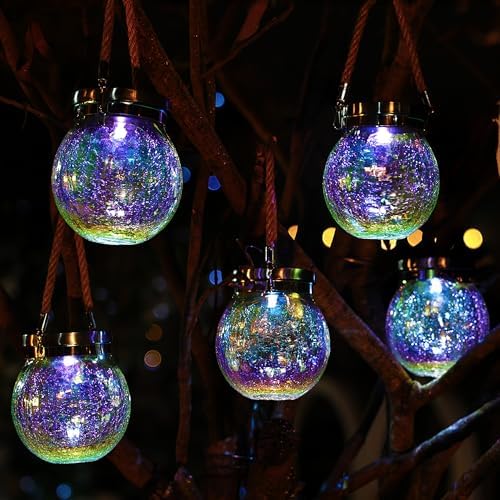 Cooo 4 Pack Mosaic Solar Lantern and 2 Pack Heavy Iridescent Crackle Glass Solar Lantern - Image 7