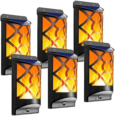 Solar Flame Lights Outdoor, Fire Effect Wall Lanterns, 6 Pack by LazyBuddy