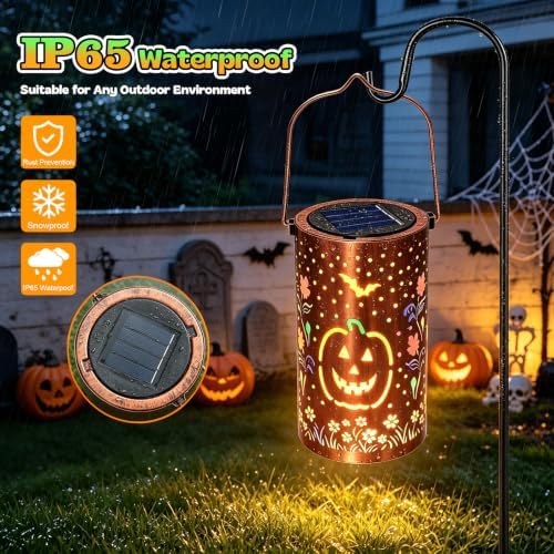 Halloween Decorations Outdoor, Waterproof Solar Pumpkin Lanterns, Hanging Solar Lights Metal Garden Decor for Halloween Party Yard Patio Backyard Porch - Image 4