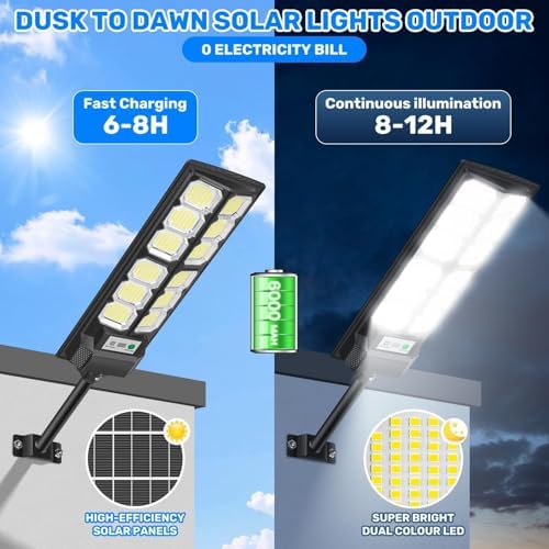 Solar Street Lights Outdoor, 6500K LED Solar Lights Outdoor Motion Sensor, Waterproof Dusk to Dawn Flood Light, Solar Powered Security Light Wide Angle for Yard Parking Lot Driveway (4 Pack) - Image 3