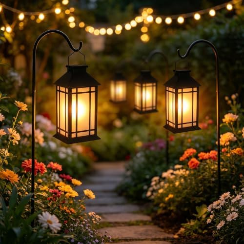 Solar Lanterns Outdoor Waterproof 2 Pack Black Hanging Lights 11 Inch - Image 6
