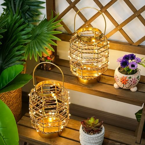 Set of 2 Battery Operated Table Lamp 7.7 "H Metal Cage LED Cordless Lamp with 6-Hour Timer, Vintage Decorative Fairy Lights Lantern for Indoor/Outdoor Bedrooms Weddings Parties Patio Events - Image 6