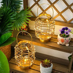 Set of 2 Battery Operated Table Lamp 7.7 "H Metal Cage LED Cordless Lamp with 6-Hour Timer, Vintage Decorative Fairy Lights Lantern for Indoor/Outdoor Bedrooms Weddings Parties Patio Events - Image 6