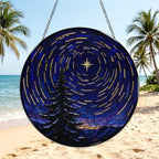 Star Spiral Winter Pine Stained Glass Suncatcher 11.8" Colorful Window Hanging Ornament, Sun Catcher Decor for Bathroom Front Door Living Room Home Wall Garden - Image 3
