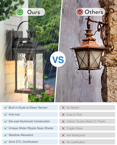 VIANIS Black Outdoor Wall Sconce, Waterproof Anti-Rust Outdoor Wall Lights - Image 4