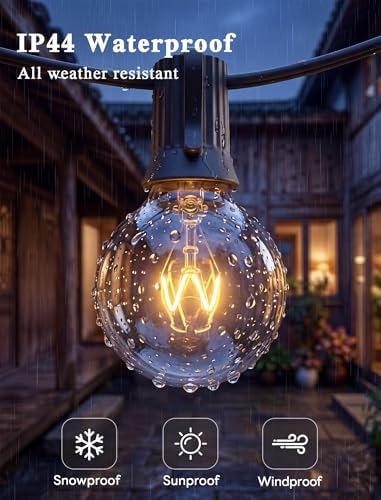 Abeja Outdoor String Light 100 Ft G40 Patio Lights with 105 Edison Glass Bulbs E12 Socket Base (5 Spare) Globe Clear Hanging Lights for Backyard Balcony Deck Party Decor, Not Connectable, Black - Image 3
