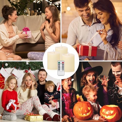 3x4 inch Flameless Candles: Realistic Flameless LED, Battery-Powered Pillar Candles with Remote & Timer, Fake Candles for Fall Decor, (Ivory, 3"*4"-3pcs) - Image 6
