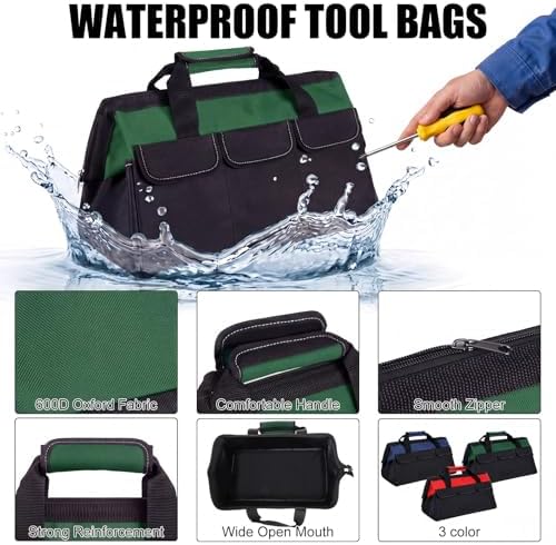 Sanwuta 3 Pack 18 Inch Tool Bags, Side Gusset, Red, Army Green, Blue - Image 3