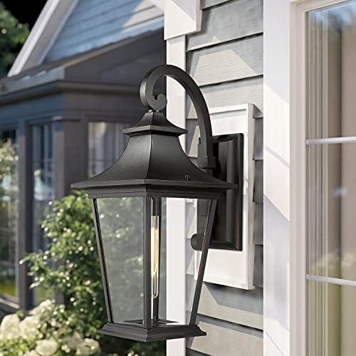 Emliviar Large Outdoor Wall Light, 25" Modern Front Porch Light for House, Clear Glass in Black Finish, XE220B BK - Image 2