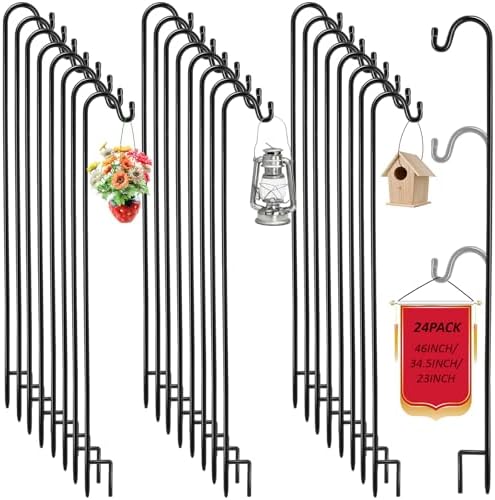 24 Pack 46 Inch Shepherds Hooks Outdoor Metal Garden Hook for Hanging Plant by Hicarer