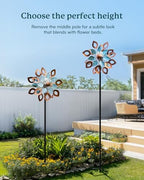 Copper Wind Spinners Outdoor 74 Inches with Solar LED Light, Kinetic Dual Wind Sculptures & Spinners for Yard Lawn Garden Decor, Large Metal Clearance Windmill with Bronze Leaf - Image 6