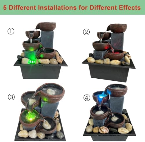 Small Tabletop Waterfall Fountain Zen Meditation Fountain Indoor Desktop Water Fountain with LED Light and Natural River Rocks for Office Home Bedroom - Image 2