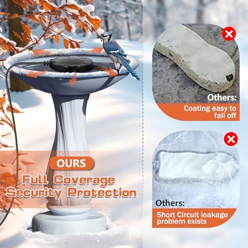 Daoeny Bird Bath Heater, 120W Bird Bath Heaters for Outdoors in Winter, Birdbath Water Heater Full-Covered Aluminum, Heated Bird Bath Pond Deicer Thermostatically Control for Patio Yard Farm (Black) - Image 5
