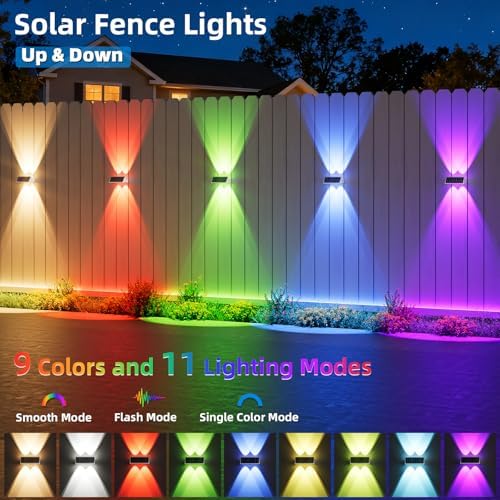 NIORSUN Solar Fence Lights Outdoor, 16 Pack Up and Down Waterproof Solar Wall Lights, Fence Lights with Lens, Warm & Cool White + RGB, Dusk to Dawn Lighting for Patio, Backyard, Pool, Railing (White) - Image 2