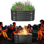 Height 16.5 Inch, Square Galvanized Steel Fire Pit for Outside, Heavy Duty Steel Fire Pit In-Ground for Backyard, Camping, Bonfire, Flower Raised Garden Bed for Garden (2.3x2.3x1.5ft) by JAUZVIL