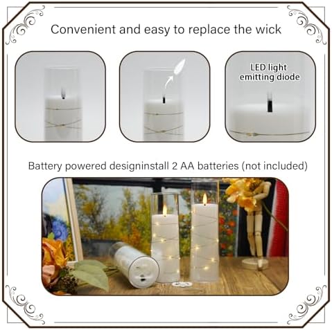 Nimiko Flickering Flameless LED Candles, 9 Pcs with Embedded Star String, Acrylic LED Pillar Candles with Remote, Suitable for Home Decoration (White) - Image 2