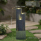 39'' H Modern Cascading Outdoor Water Fountain with LED Lights, Freestanding Tiered Water Feature for Garden, Patio, Porch, Lawn & Backyard Decor,Resin,Natural Texture,Weather-Resistant - Image 2
