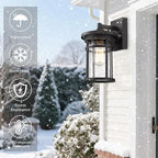 Casia Outdoor Wall Light Fixture, Black Porch Wall Sconce with Seeded Glass, Modern Farmhouse Exterior Lantern, E26 Base Outdoor Light for House, Entryway, Garage, Patio(12" H,1 Pack) - Image 2