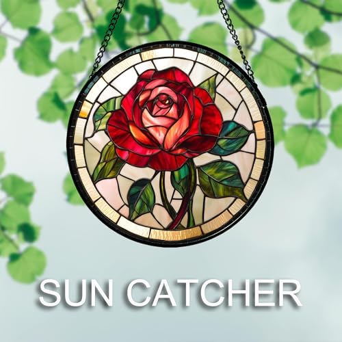 CHATYOUNG Stained Glass Window Hanging Red Rose Large 11.8" - Suncatcher Door Garden Sun Catcher Decor Birthday Valentine's Day Christmas for Men Woman Boy Kids Mom Nana Grandma - Image 4