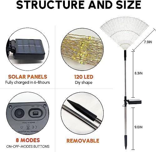 Solar Garden Firework Lights, 4 Pack, Waterproof, 120 LED, Outdoor, Warm White, Pathway, Patio, Party Decorations - Image 7