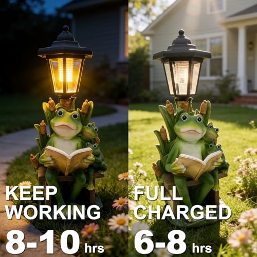 Solar Frog Garden Statue for Outdoor Decor with Lantern - Lawn Decoration 16“ Tall Frog Figurine Lights for Patio, Yard, Porch Ornament - Valentine's Day Gifts for Mom, Grandma, Women - Image 3