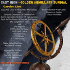 Urbalabs Iron Cast Hand Painted Golden Armillary Sundial Bronze Housing and Gold Painted Metal Disk Roman Numerals Compass Base Garden Themed Metal Decor Indoors Or Outdoors Iron Heavy-Duty - Image 4