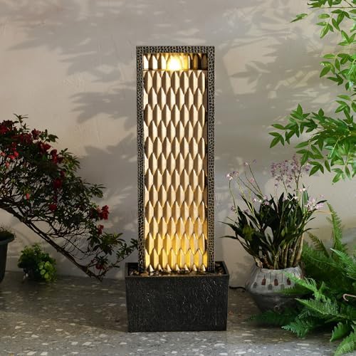 Kalona Outdoor Waterfall Fountain, Large Outdoor Water Fountain for Garden & Patio, 35.8" Tall Resin Waterfall Feature with LED Lights - Image 2