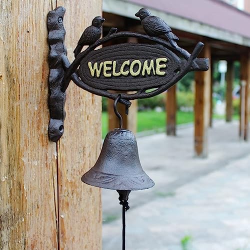 Decorative Vintage Manually Shaking Doorbell - Heavy Duty Cast Iron Wall Hanging Bell Welcome Sign - Indoor Outdoor Wall Mounted Dinner Bell - Garden Home Wall Art Decoration - Image 4