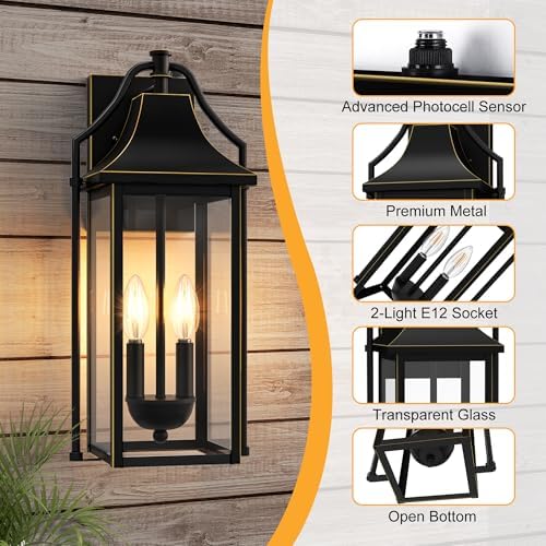 18IN Dusk to Dawn Outdoor Wall Sconce, 2-E12 Base Porch Light - Image 6