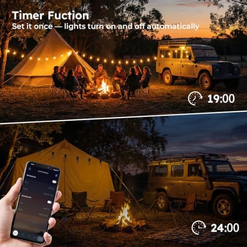 GvvooHome 50FT S11 LED Outdoor String Lights with App & Remote, Low-Voltage Patio Lights with Music Sync, 4 Lighting Modes, Dimmable, Waterproof LED Outdoor Lights for Porch, Deck, Garden, Backyard - Image 5