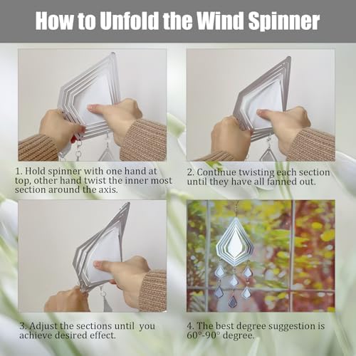 4Pack 8inch Sublimation Wind Spinner Blanks 3D Aluminum Metal Wind Sculpture Kinetic Spinners for Yard and Garden Indoor Art Ornaments Hanging Decoration (Diamond Pendant) - Image 5