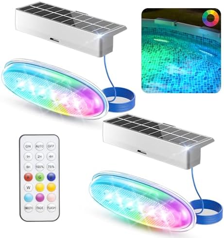 NIORSUN Solar Pool Lights for Above Ground & Inground Pools - IP68 Waterproof 9 RGB Color LED Pool Light with 3.6ft Cord & Remote, Underwater Lights for Pools/Pond Decor by NIORSUN