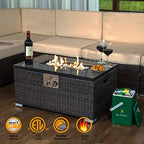 32'' Propane Fire Pit Table, Marble Textured Ceramic Tabletop, 50,000 BTU Fire Table with Brown Wicker, Mix Color Glass Rocks, Including Lid&Cover, Rectangle, Tank Required to Be Kept Outside - Image 5