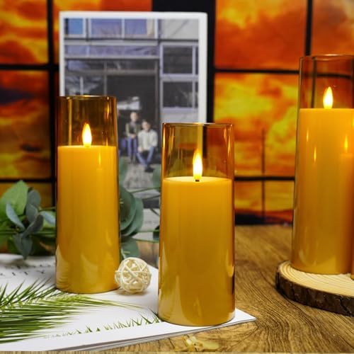 kakoya Flickering Flameless Candles Battery Operated with Remote and 2/4/6/8 H Timer Acrylic Led Pillar Candles Pack of 9 (appr D2.3"xH5.5"6.5"7.5")with Realistic 3D Wick Candles for Home Decor(Gold) - Image 6