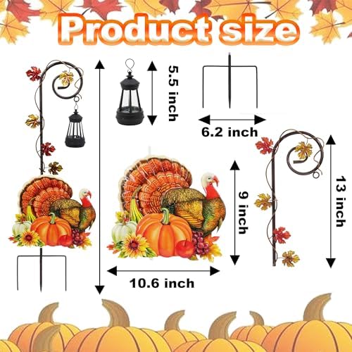 Turkey Solar Lantern Garden Stake Metal Outdoor Thanksgiving Yard Light - Image 5