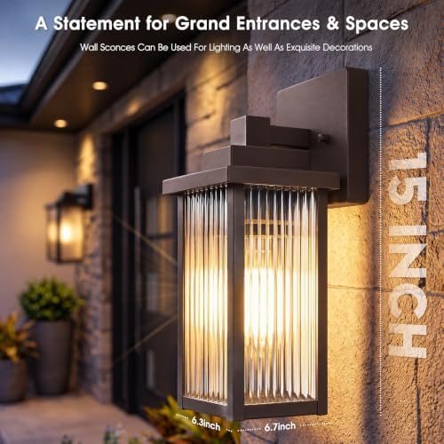 2-Pack 15" Oil-Rubbed Bronze Outdoor Wall Light, Metal Porch Light - Image 4