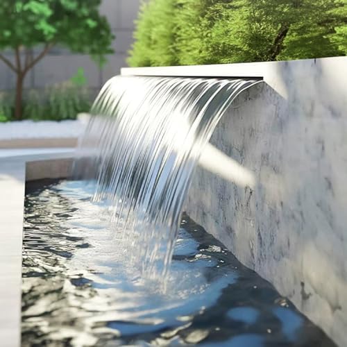 Stainless Steel Pool Waterfall Spillway for Garden Ponds - Wall-Mounted Fountain Kit for Patio & Backyard, 16 to 59 Inch Wide Water Flow Decor (Silver, 100cm) - Image 4