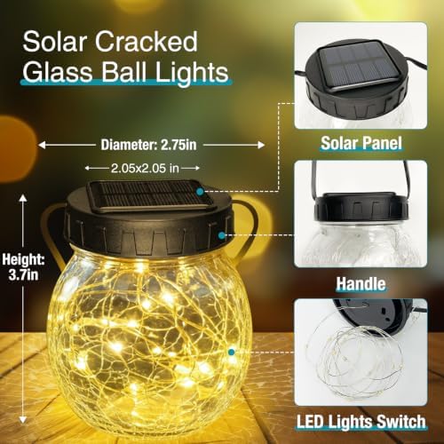 Kolpop Solar Lanterns Outdoor Waterproof 6 Pack, Hanging Solar Lights with 30 LED, Cracked Glass Hanging Globes for Garden Patio Fence Yard Christmas Tree Decoration,Warm White - Image 5