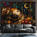 Halloween Pumpkin Tapestry, Gothic Moon Stained Glass Fall Decor 70x90inch by Unknown