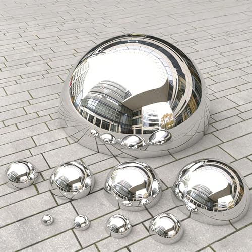 1pcs Hollow Hemisphere Ball Gazing Ball, Stainless Steel Garden Mirror Globe for Home Outdoor Garden Pool Shopping Mall Wall Decoration (Silver)(Size:19.68in/50cm) - Image 3