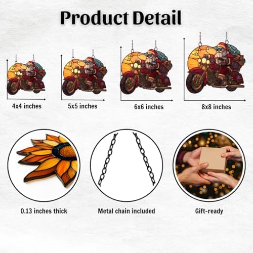 Cool Santa Riding Motorcycle Acrylic Suncatcher - Image 2