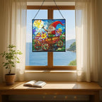 Gnome in a Wagon Ride Stained Glass Suncatcher – Square Hanging Window Panel for Home or Greenhouse – Whimsical Glass Art Gift for Garden Lovers, Christmas, Halloween, Father Days KkTJmY - Image 6