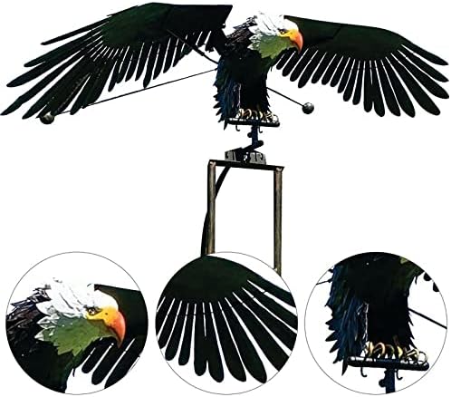 Garden Eagles Stake Ornament Art Bird Flapping Windmill Outdoor Metal Stake Rocking Balancing Flying Wind Spinner Yard Vintage Sculptures,Black,116 * 41cm - Image 6