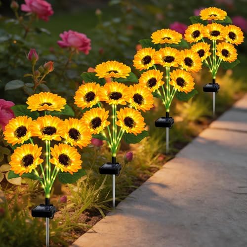 Solar Lights Outdoor 4 Pack 24 Solar Sunflower Flowers Lights Garden Decor - Image 6