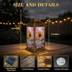 Stained Glass Style Solar Lantern Outdoor Garden Hanging Lantern Stained Glass Sunflower Spring Mosaic Design Waterproof Solar Powered Lighting Outside Table Lamp for Patio Deck Yard Camping - Image 2