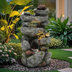 AUTODAYA 31.5" H Multi-Tier Rock Outdoor Fountain with LED Lights&Birds - Image 4