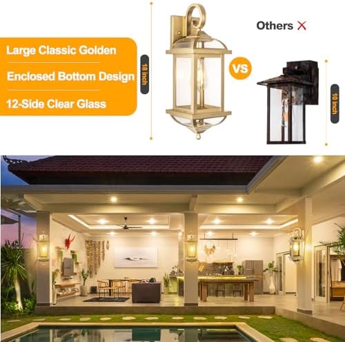 18” Gold Light Fixtures Outdoor Brass Porch Lights - Image 3